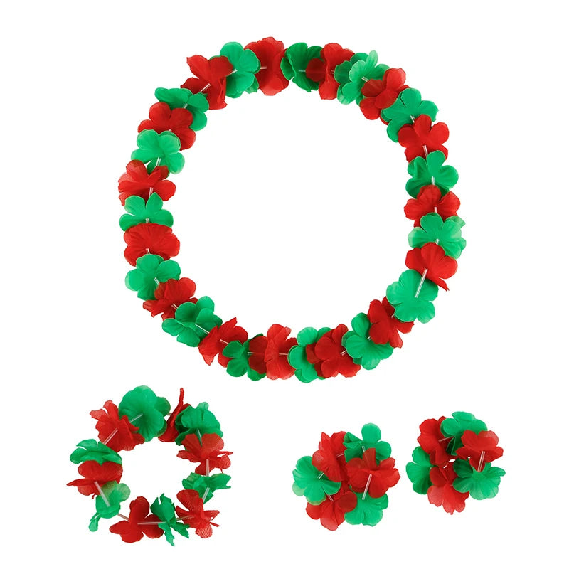 4Pcs/set Hawaiian Artificial Flowers Leis Necklace Garland Headband Wedding Birthday Beach Tropical Party Decoration