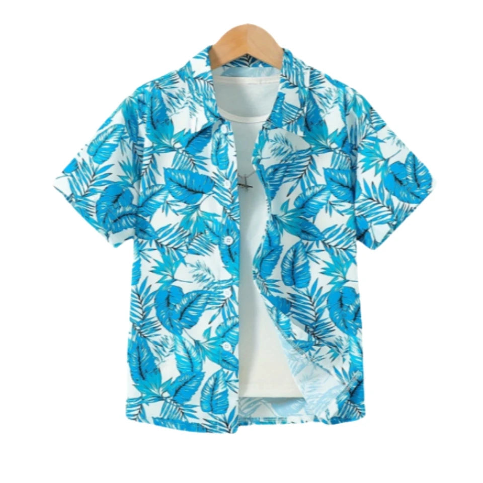 Children Blouse Hawaiian Shirt Boy Hawaii T-Shirt Short Sleeve Tops Summer Casual Lapel Tees Children's Shirt Kids Girls Clothes