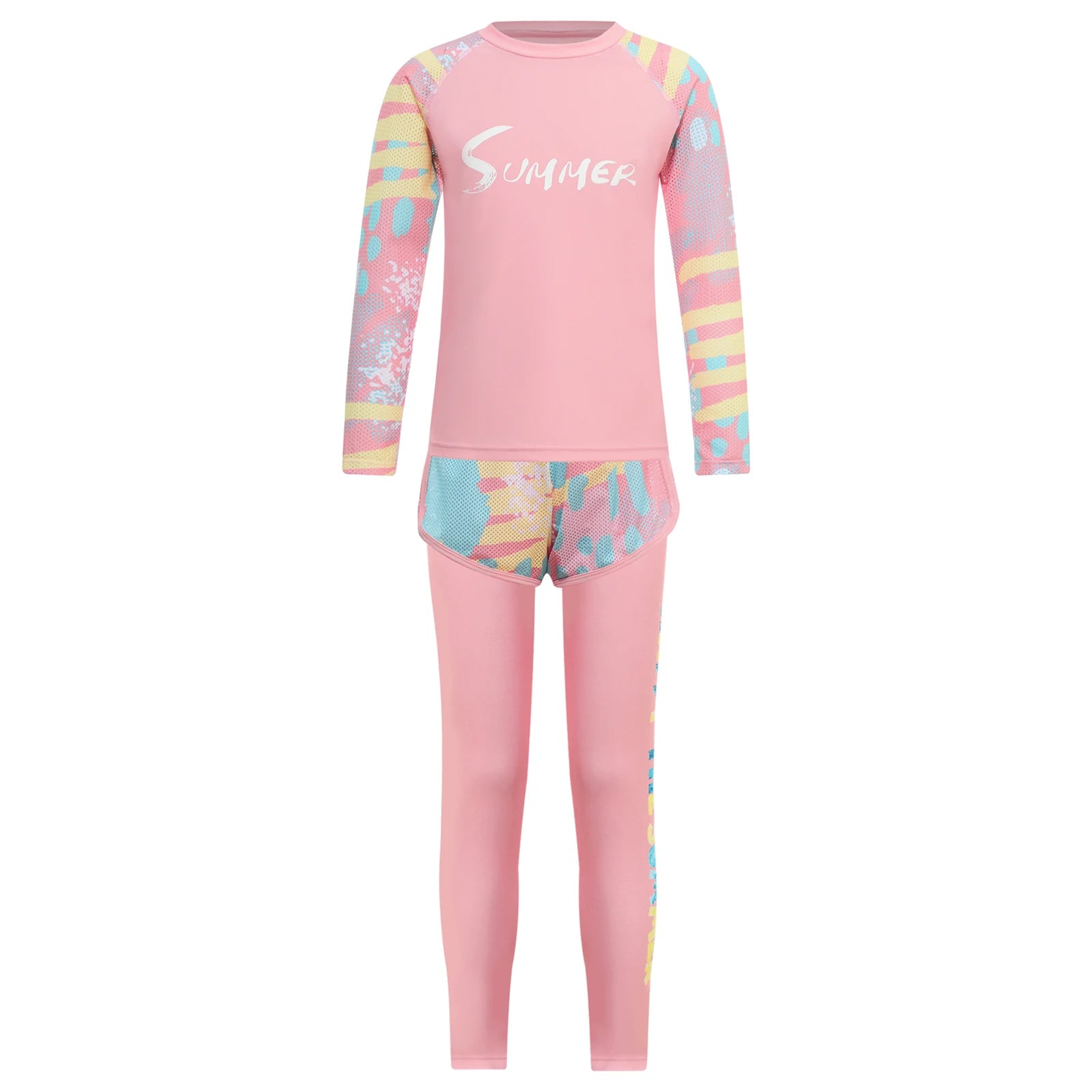 Kids Girls Swimsuit Rash Guard 3Pcs Sunsuit Outfit Long Sleeve Floral Tops Shorts Legging Child Sun Protection Pool Swimwear Set