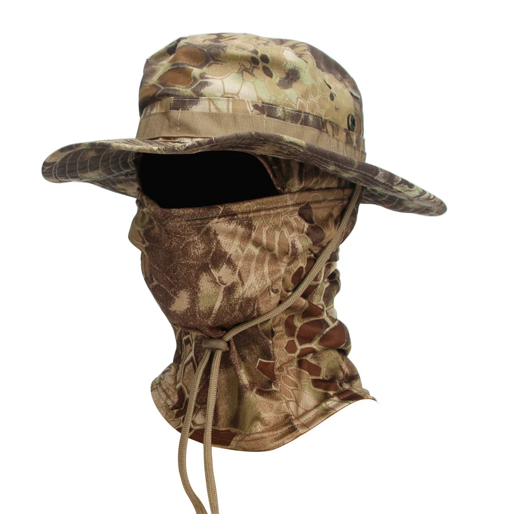 2Pcs/Set Wide-brimmed Hat Balaclava Mixed Set Men Sunscreen Boonie Cap Outdoors Hiking Camping Fishing Hat Sun Hat Fisherman Hat