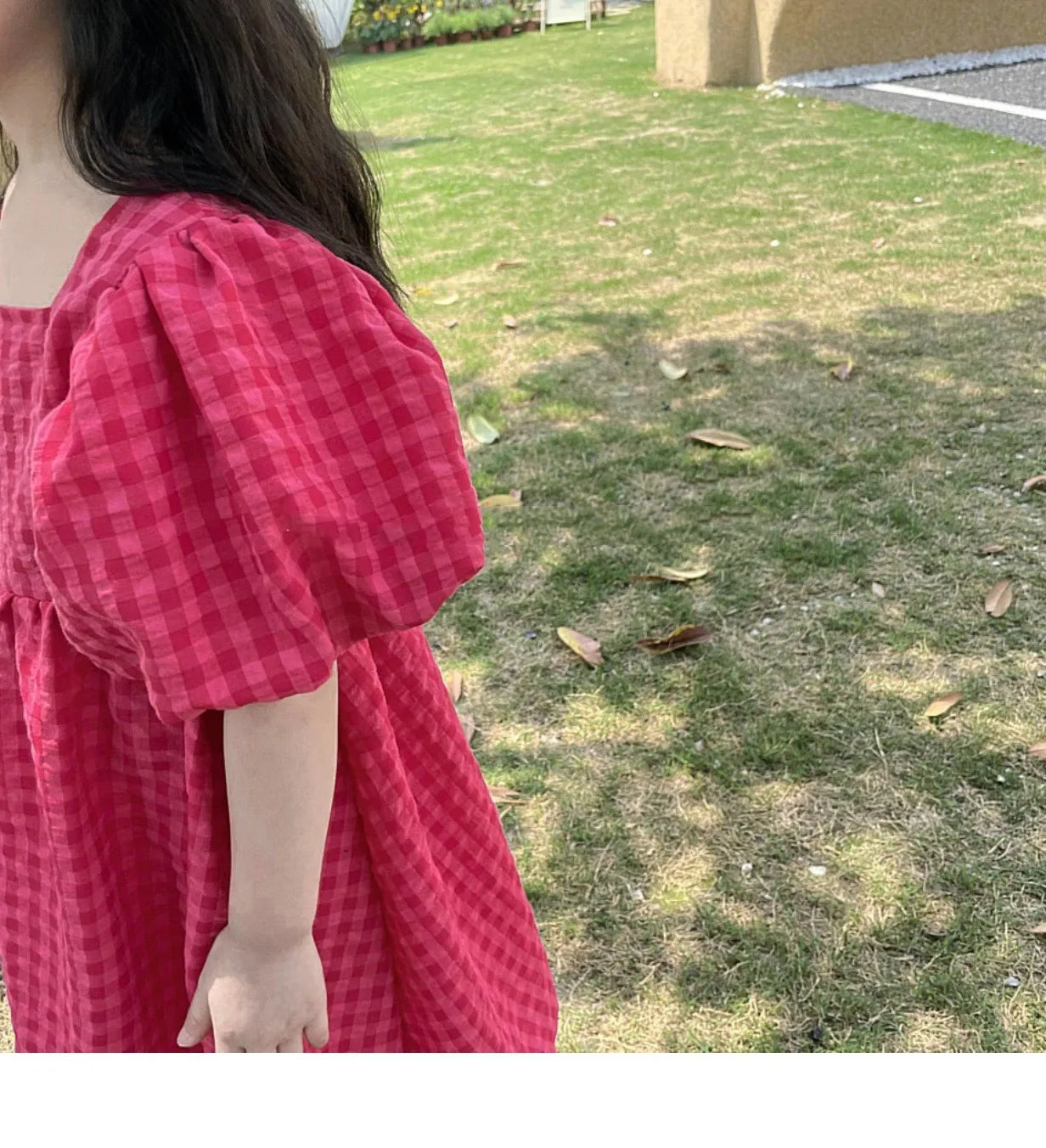 2025 New Children's Dress Girls' Summer Korean Edition Fashion Bubble Sleeves Checkered Strap backless Dress 1-6Y