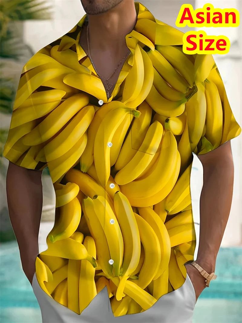 Hawaiian Men's Shirt Abstract Banana Pineapple 3D Printing Tee 2025 Funny Fruit Summer Blouse Lapel Short Sleeves Shirts Tops