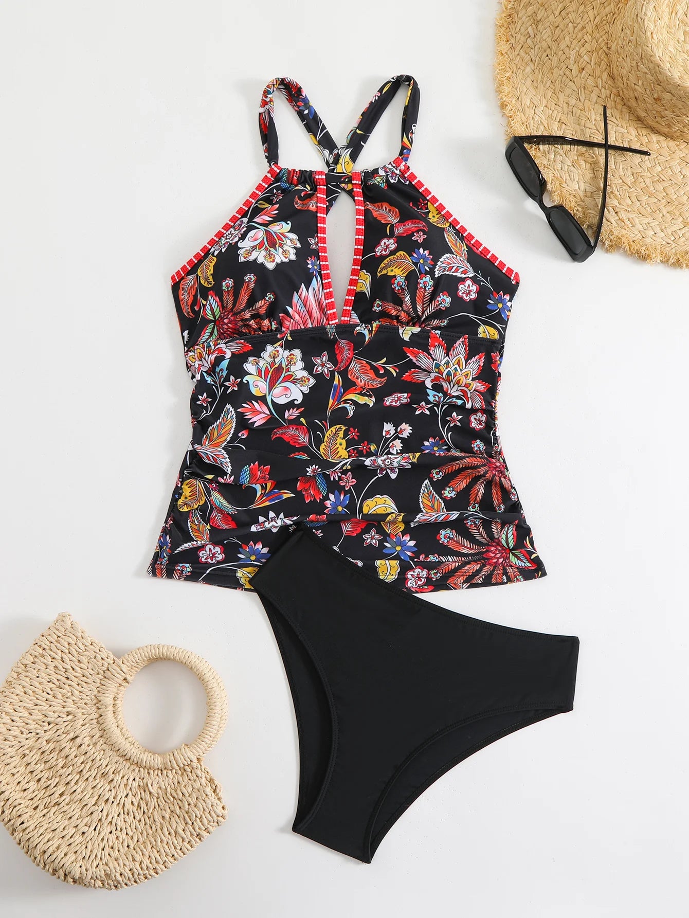 Printed Tankini Set Two Pieces Swimsuit Women Strappy Swimwear Female Bathers Bathing Swimming Swim Suit Beachwear
