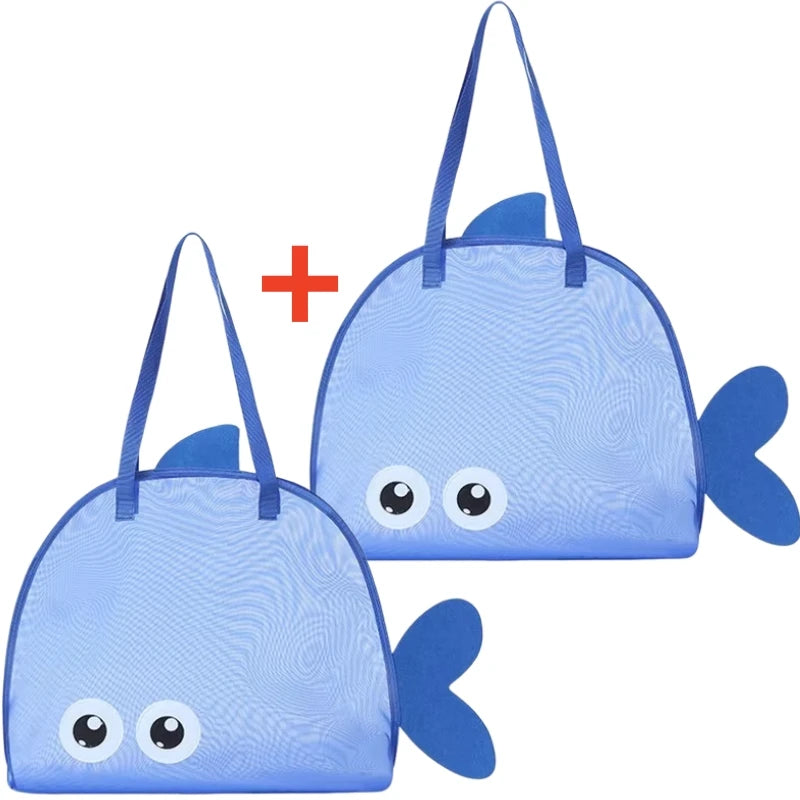 Cartoon Kids Mesh Beach Bag Large Capacity Foldable Sand Toy Storage Tote Lightweight Swim Pool Bag for Gym Travel Camping