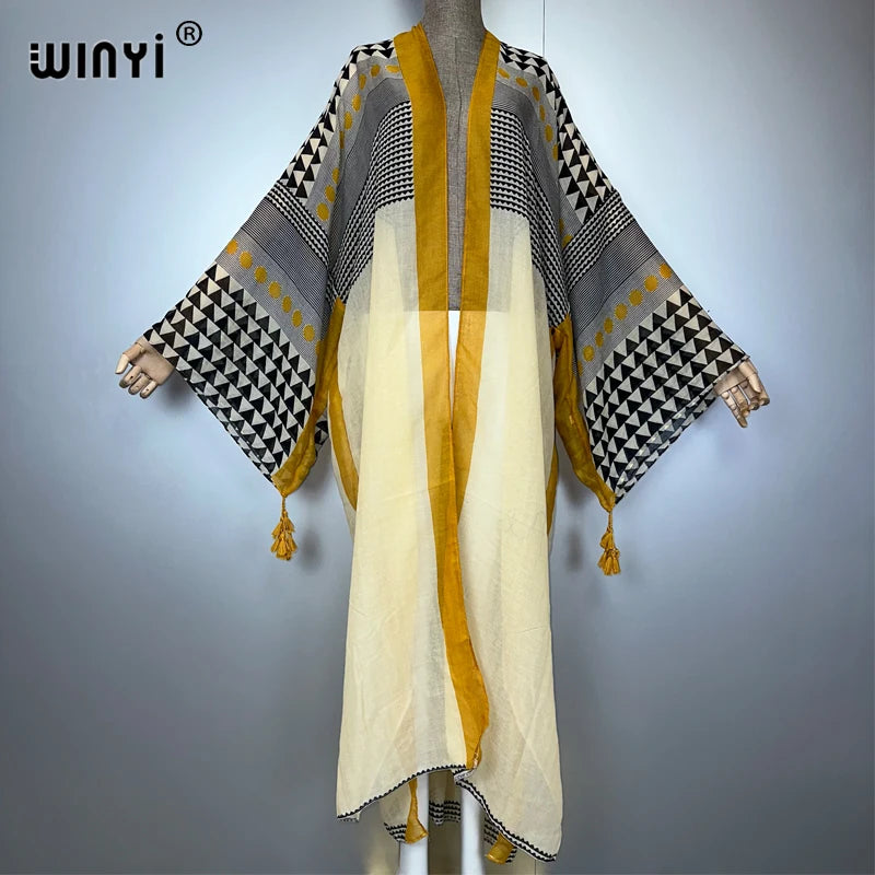 WINYI Africa new summer kimono maxi dress beach cover up Cardigan abaya muslim woman coat boho kaftan beach outfits kaftan