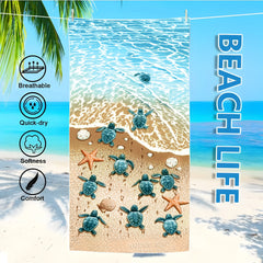 1pc, Oversized Microfiber Beach Towel with Cute Sea Stars and Turtles Graphic Pattern - Lightweight and Modern