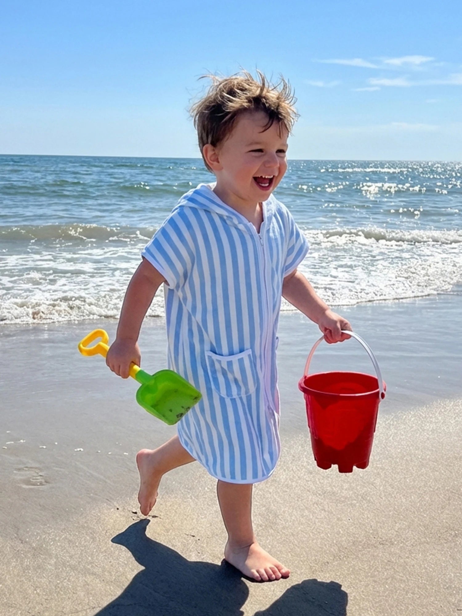 1-6Y Kids Swimwear Cover-ups Striped Zip Up Short Sleeve Hooded Robe Shawl for Beach Pool for Boys Girls Swimsuits