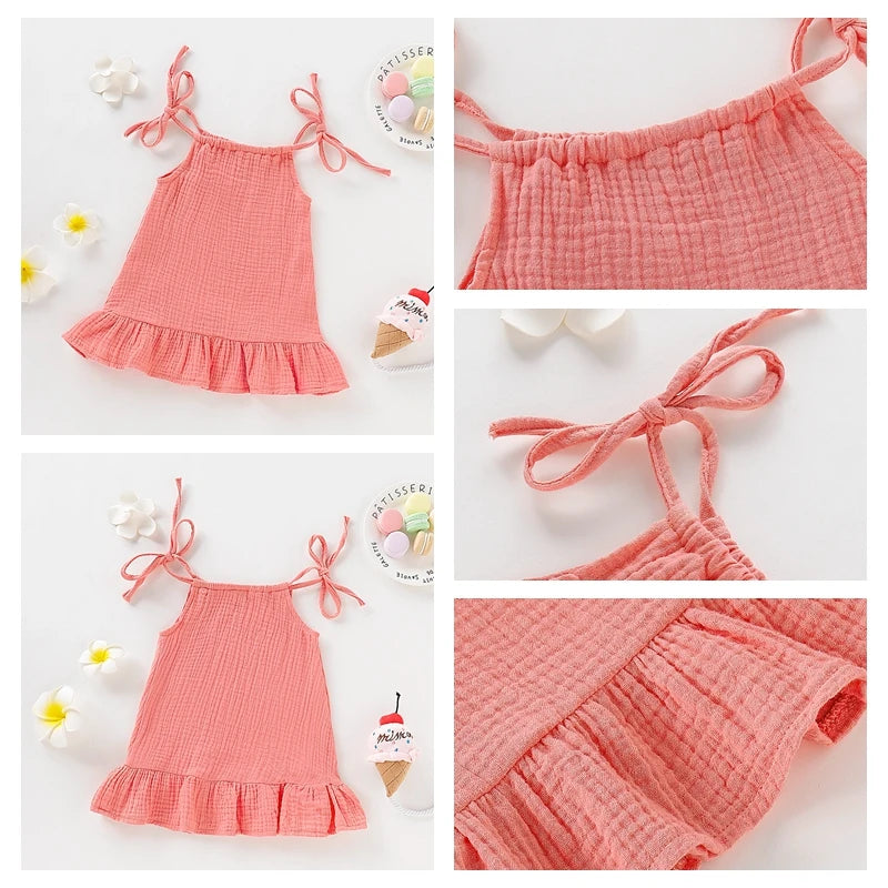 1-5 Years Old Kid Girl Summer Breathable Cotton Slip Dress Adjustable  Solid Color Halter Dress Toddler Girl Holiday Beachwea