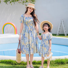 Vacation Couple Family Matching Outfit Dad Son Beach Shirts Mom Daughter Smock Dress Korean Parent-child Sister Brother Clothes