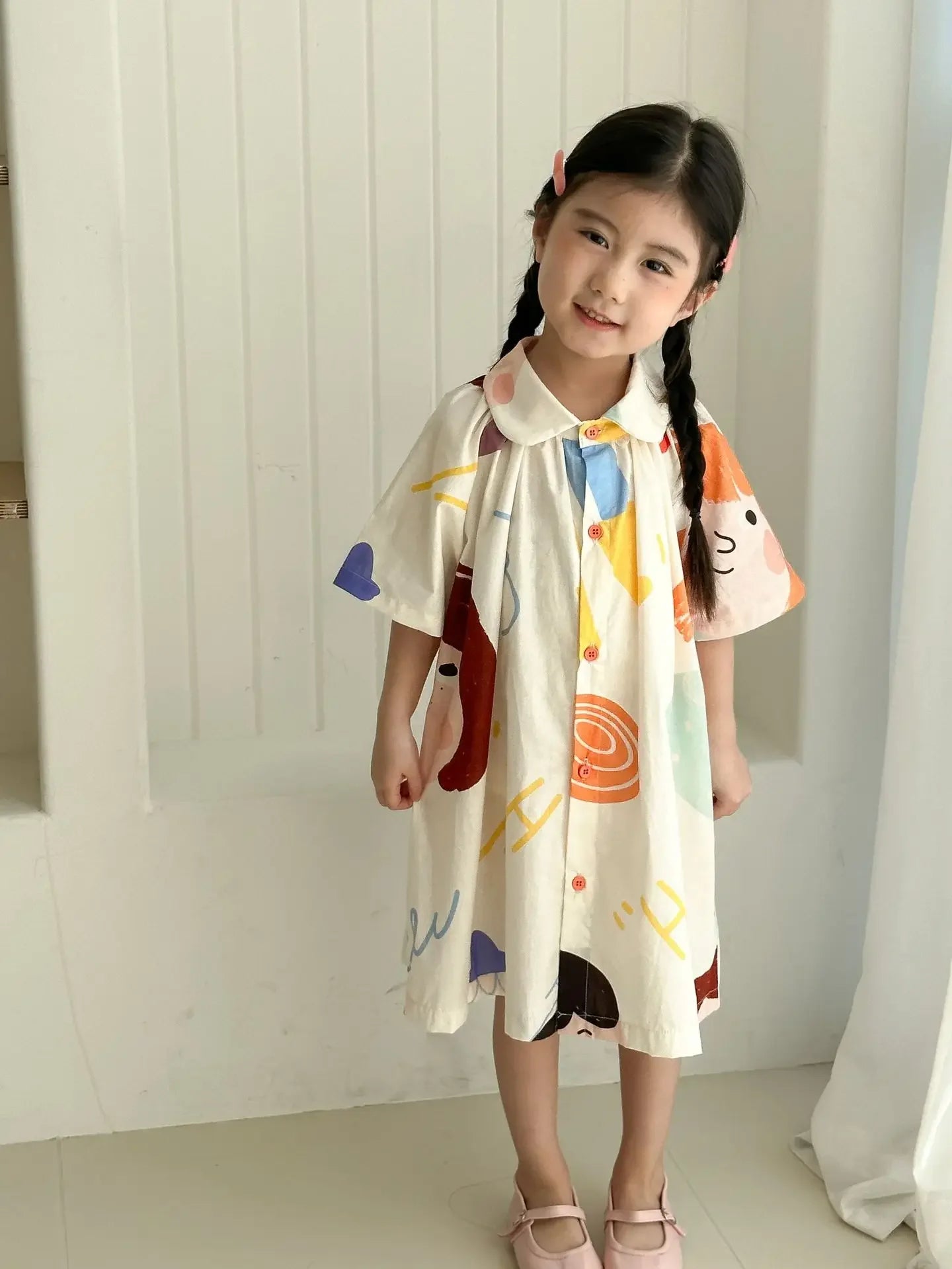 Kids Set Brother And Sister Clothes 2025 Summer New Boy's Two Piece Suit Or Short Sleeve Girl's Graffiti Dress Cartoon Clothes