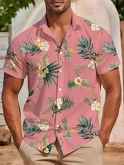Summer Men's Lapel Shirt Tropical Simple Floral Print Hawaiian Style Street Trend Casual Single-breasted Short-sleeved Shirt