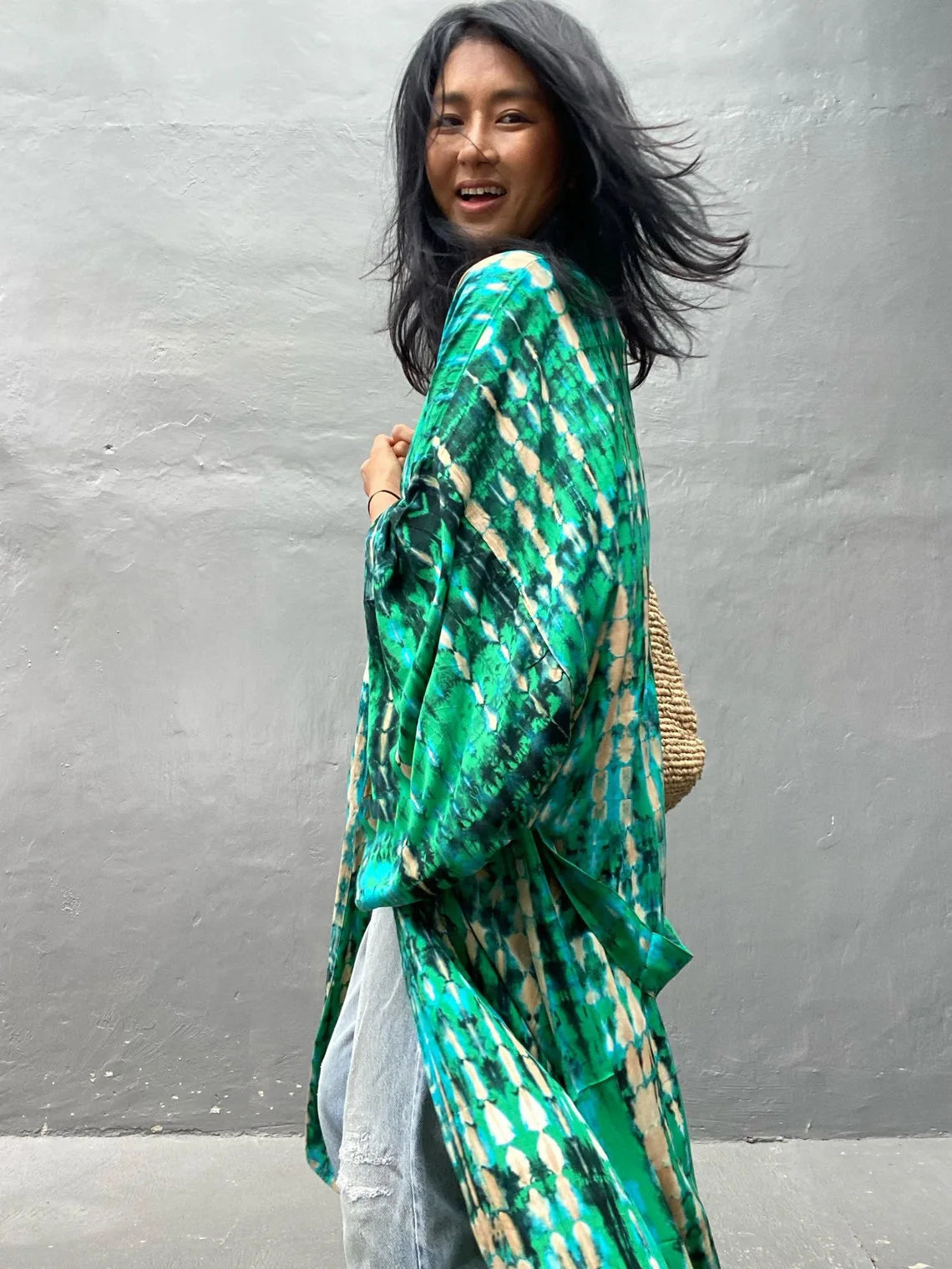 Women's Boho Stripe Tie Dye Swimsuit Cover Up with Belt Tunic Sarong Cardigan Dress Bikini Cover-ups Beach Wear Kimono