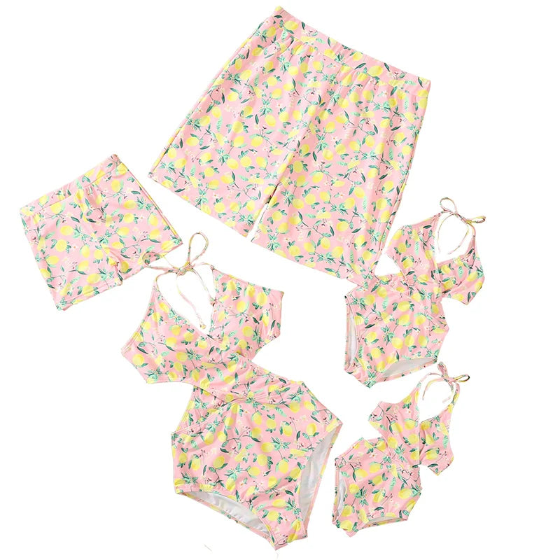 New Family Matching Outfits Leaf Printed Matching Swimsuit Family Look Floral Full Print Multi-color One-piece Matching Swimwear