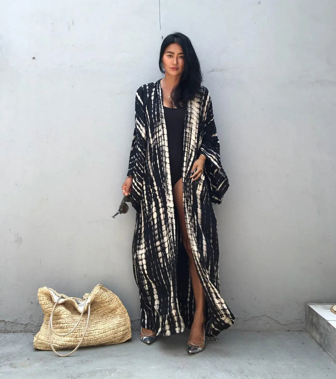 Women's Boho Stripe Tie Dye Swimsuit Cover Up with Belt Tunic Sarong Cardigan Dress Bikini Cover-ups Beach Wear Kimono