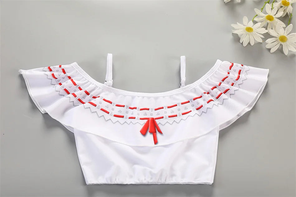 Encanto Cosplay Mirabel Isabela 2Pcs Tops Skirt Set Girls Dolores Luisa Pepa Bikini Swimwear Children Print Beachwear Costumes