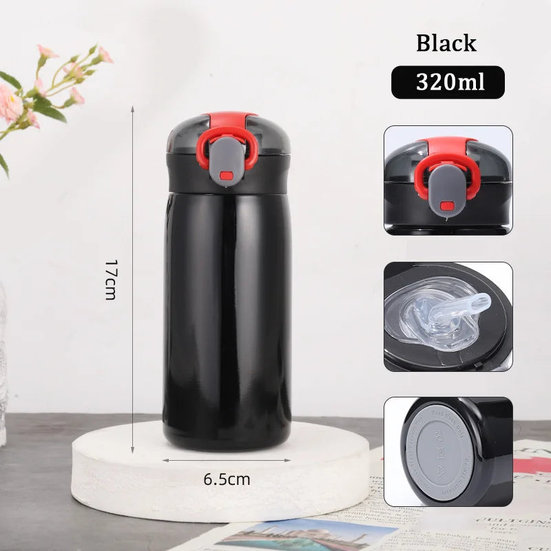 320/460ML Kids Stainless Steel Thermal Bottle Portable Kids Straw Mug Cold and Hot Thermal Thermos Student Water Bottle