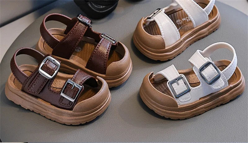 Fashion Solid Korean Kid Sandals Summer New Versatile Anti Slip Soft Bottom Girl Boy Beach Sandal Kindergarten Anti Kick Sandals