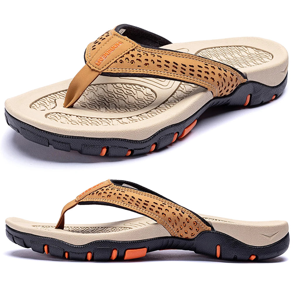 Jumpmore Summer Flip Flops Men Shoes Outdoor Fashion PU Leather Flat Shoes Beach Holiday Shoes Size 40-50