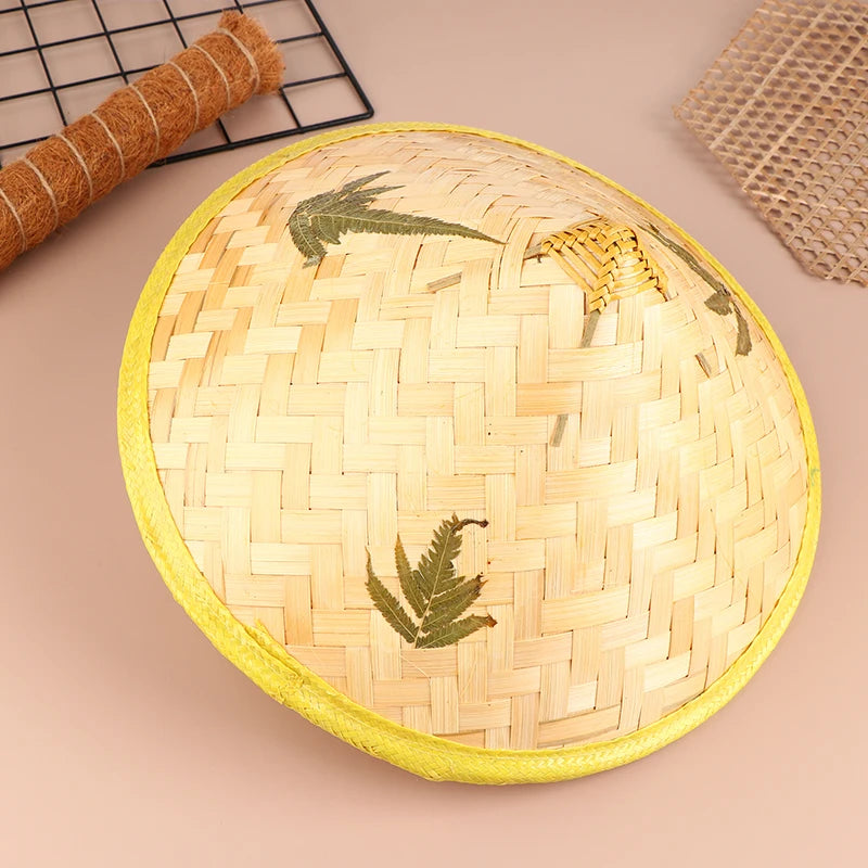 Chinese Retro Bamboo Rattan Fisherman Hat Handmade Weave Straw Bucket Hat Tourism Rain Dance Props Cone Fishing Sunshade Hat