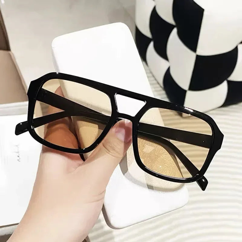 Square Big Frame Sunglasses for Men and Women Lightweight Frame Black Yellow Sun Glasses with UV Protection