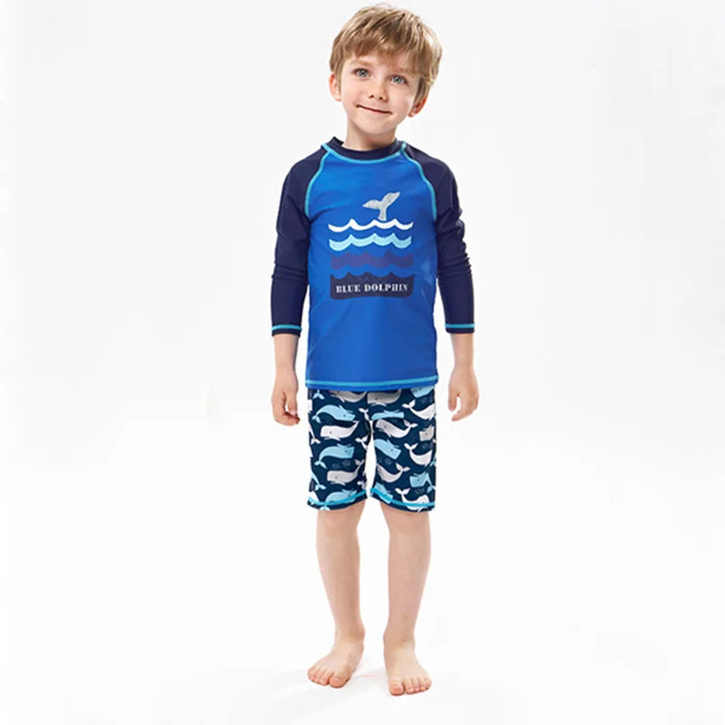 2025 Boys Swim Wear Two Pieces Set 3 to 4 5 6 7 8 9 10 11 12 Years Toddler Shark Print Infantil Long Sleeve Kids Swimming Suits