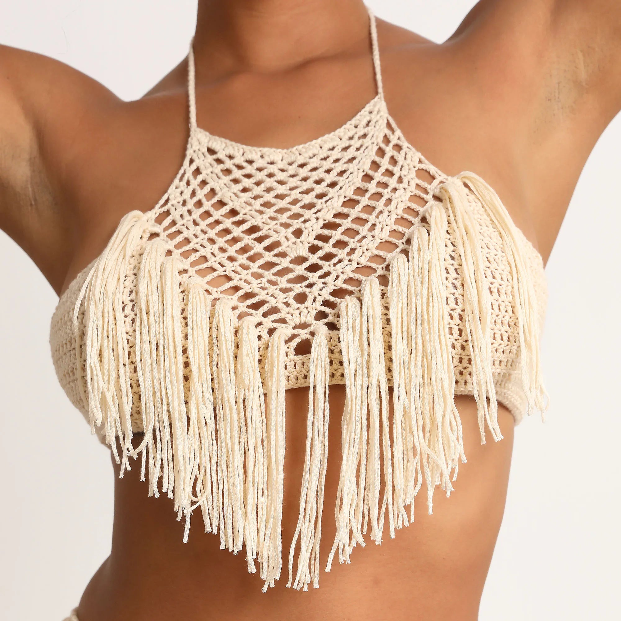 Handmade Crochet Lace Knit Boho Beach Bikini Cami Tank Crop Top Halter