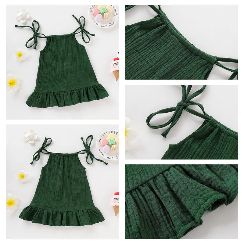 1-5 Years Old Kid Girl Summer Breathable Cotton Slip Dress Adjustable  Solid Color Halter Dress Toddler Girl Holiday Beachwea