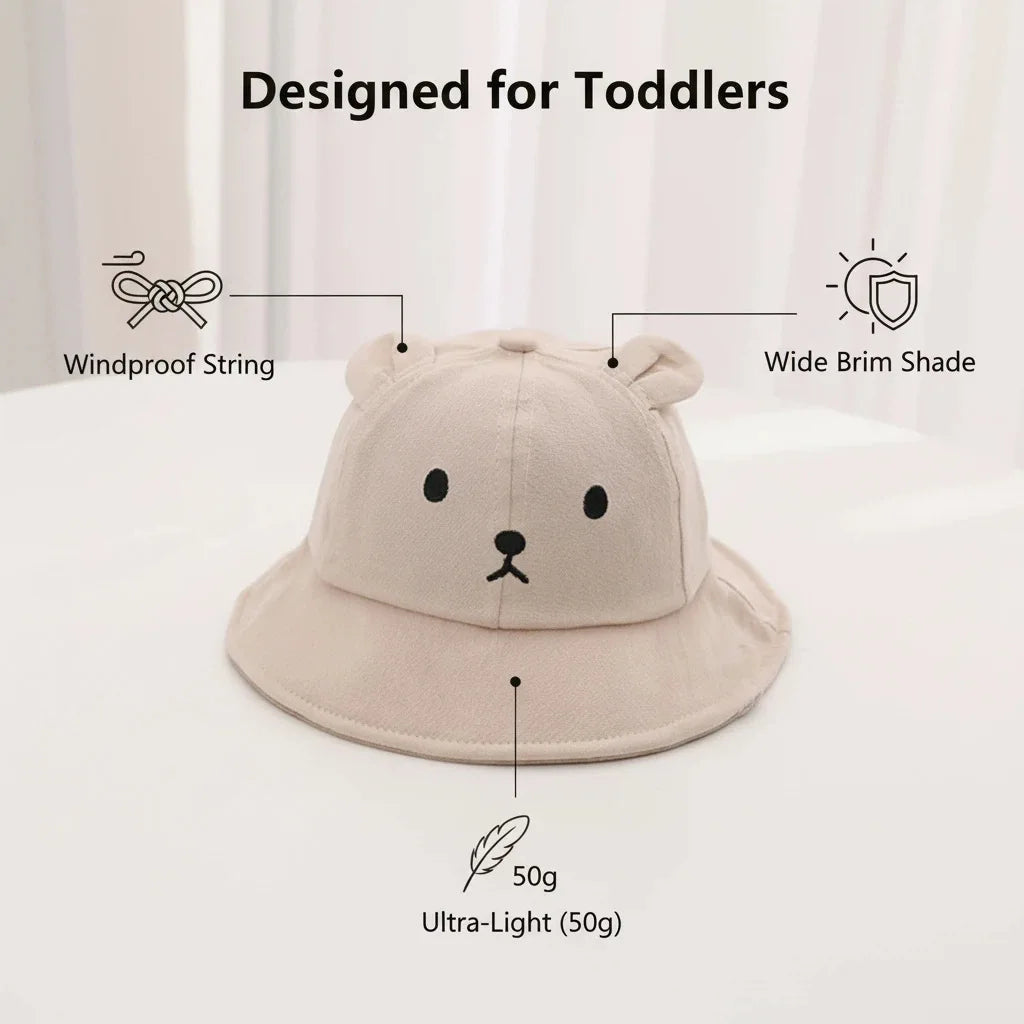 Cute Bear Baby Bucket Hat With Ears Boy Girl Cotton Kids Sun Hat Outdoor Summer Child Panama Cap