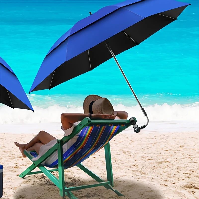 Double-layer UV Beach Umbrella – 360° Rotation, Strong Iron Frame, Universal Fixture for Chair, Portable for Camping & Pool