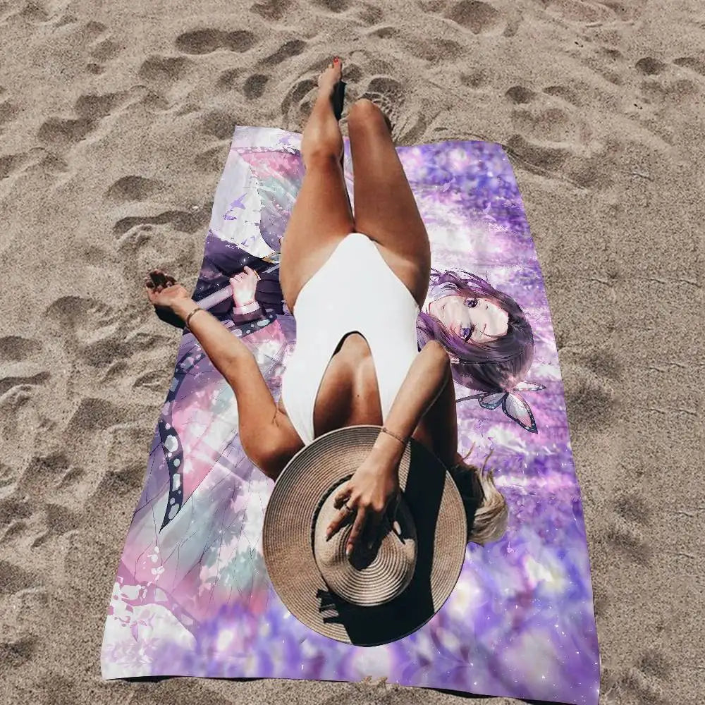 Anime Demon Slayer Kochou Shinobu Microfiber Beach Towel Absorbent Quick Dry Soft Yoga Swimming Resort Mountain Climbing Towel