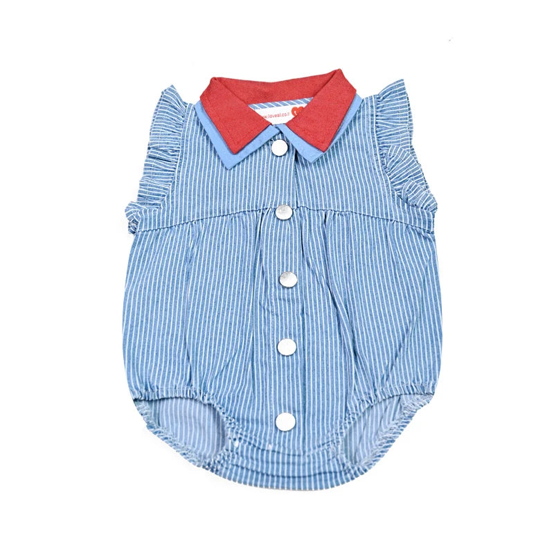 Kids Family Sibling Matching Pinstripe Clothes Set Girls Teenage Dresses Boys Shirt Baby Rompers Garment Washed Children Clothes