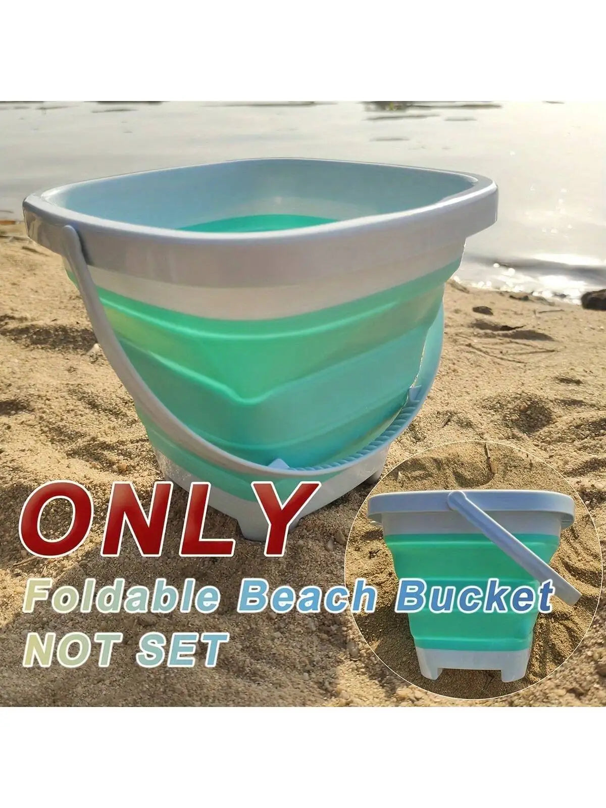 Kids Foldable Beach Bucket Set, Soft Silicone, with Shovels, Rakes, Molds, Portable, Ideal for Beach & Sandpit Play, Kids Gift