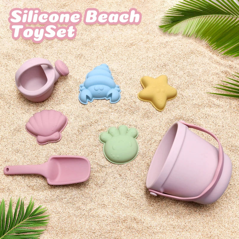 Kids Beach Bucket Set with Silicone Molds (Sea Star, Shell, Crab) | Sand Castle Toys for Outdoor & Sensory Play