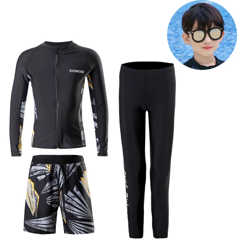 Girls Youth Long Sleeve Swimsuit Four Piece Rash Guard Bathing Suit Zip Tops Long Pants Swimwear Kids Bathing Suit Athletic