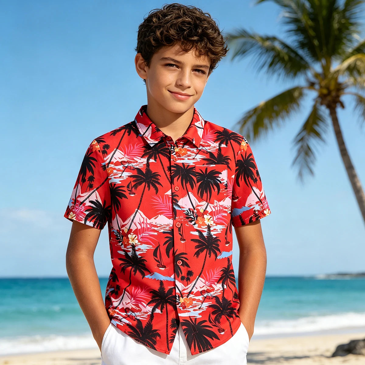 Boys Hawaiian Shirt Kids Summer Beach School Gift Casual Top Teenager Novelty Fashion Daily Holiday Birthday Tee