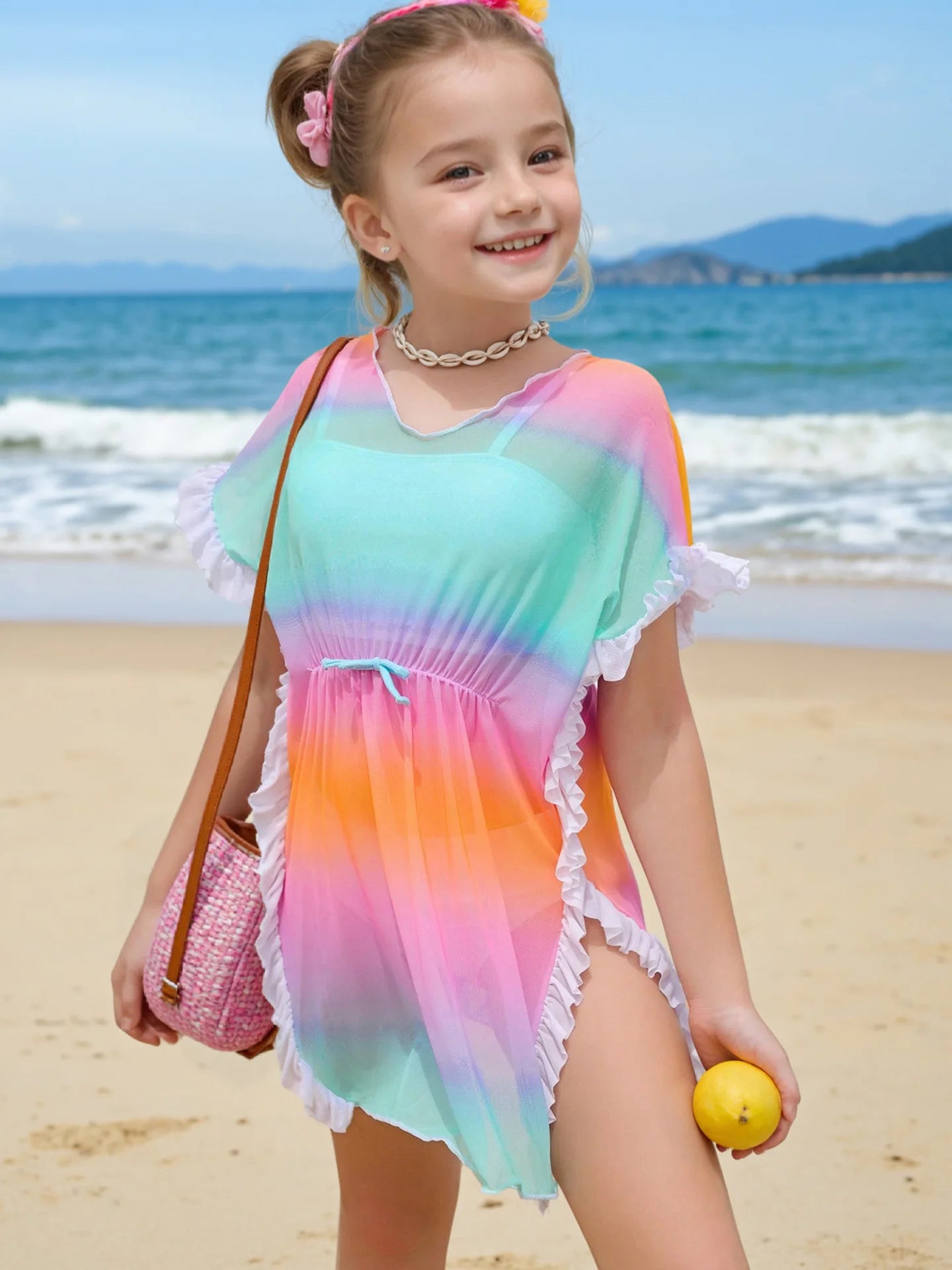 Tween Girls Ombre Ruffle Trim Knot Front Cover Up Teen Girls Bathing Suit Beach Cover Up Dress for Swimming For Beach And Pool