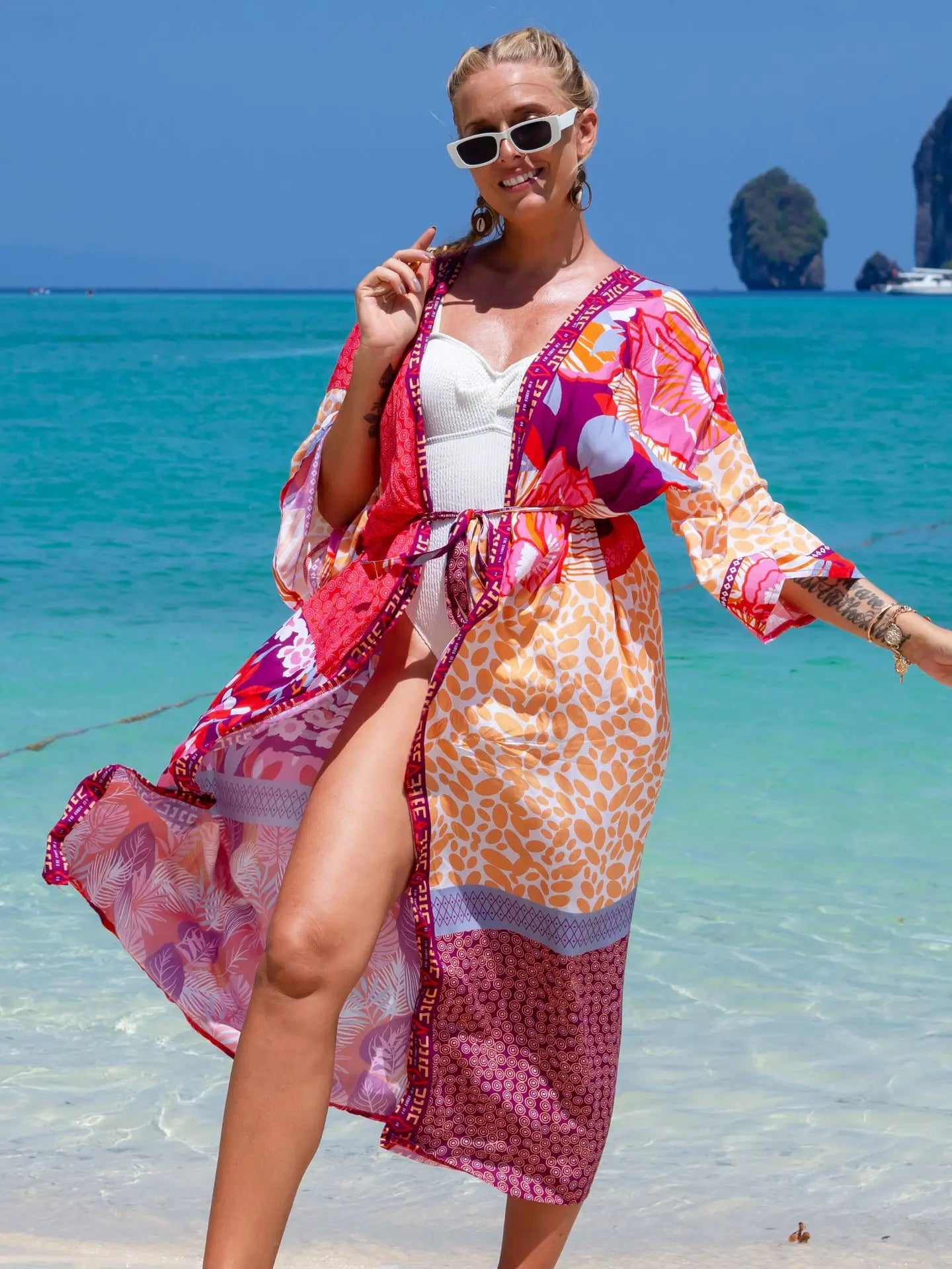 Swimsuit Cover Up Printed Kimono for Sea Boho Coverup Long Luxury Beach Outings Belted Swimwear Cape Holiday Bathing Suits Sales