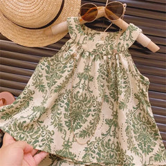 2024 New Girls Outfit Summer Small Floral Halterneck Sleeveless Suspender Set Girl Refreshing Shorts Two-Piece Set