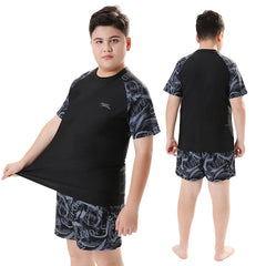Children's Swimwear with Cap, Split Body, Short Sleeve, Two Piece Swimsuit for Men, Teenagers, Boys, New, Hot Spring Set, 2024