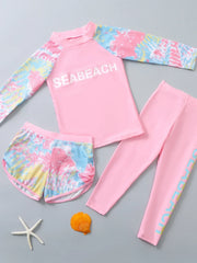 Korean Style Children's Swimming Suit Separate Quick Dry Sun Protection Baby Girl Boy Swimming Costume Set for Toddlers And Kids