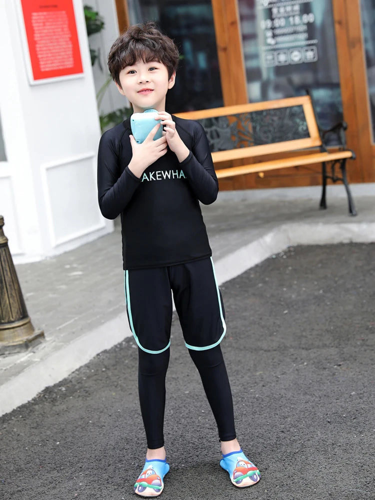 Kids/Toddler Three-Piece Long Sleeve Swimsuits Rash Guard Bathing Suit Swim Shirt+Pants+Shorts Full Body Sun Protection Wetsuits