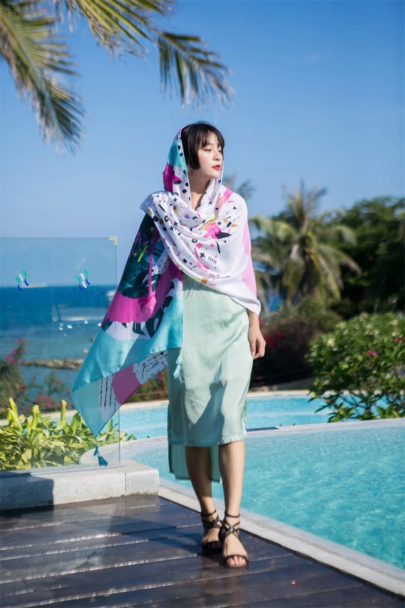 Fashions 90x180cm Twill Cotton Pareo Beach Cover-Ups Women Large Beach Dress Bikini Bathing Swimwear Cover Up Sarong Wrap Scarf