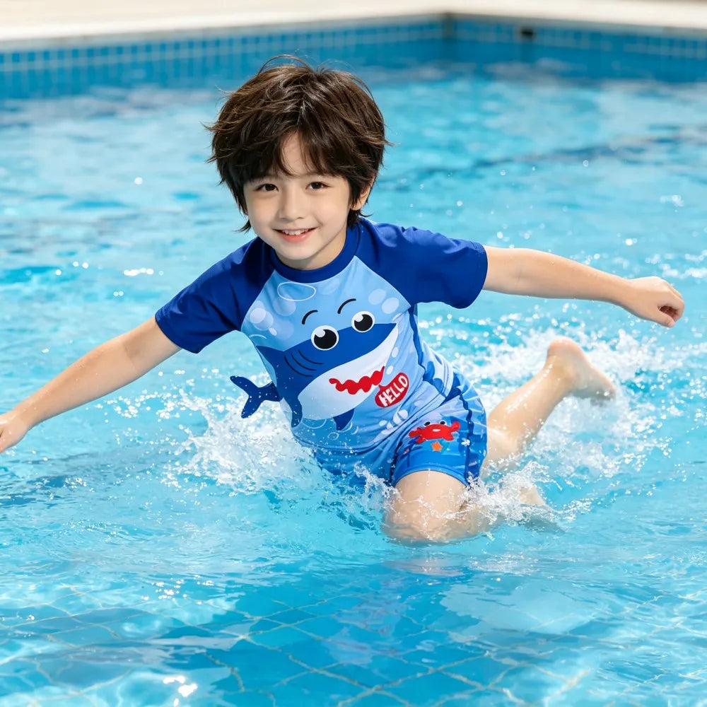 Boys Swimsuits Kids Toddler 3 to 4 5 6 7 8 9 10 11 12 Years Funny Boy Swimwear 3 Piece Short Summer Swimming Suit UV Protection
