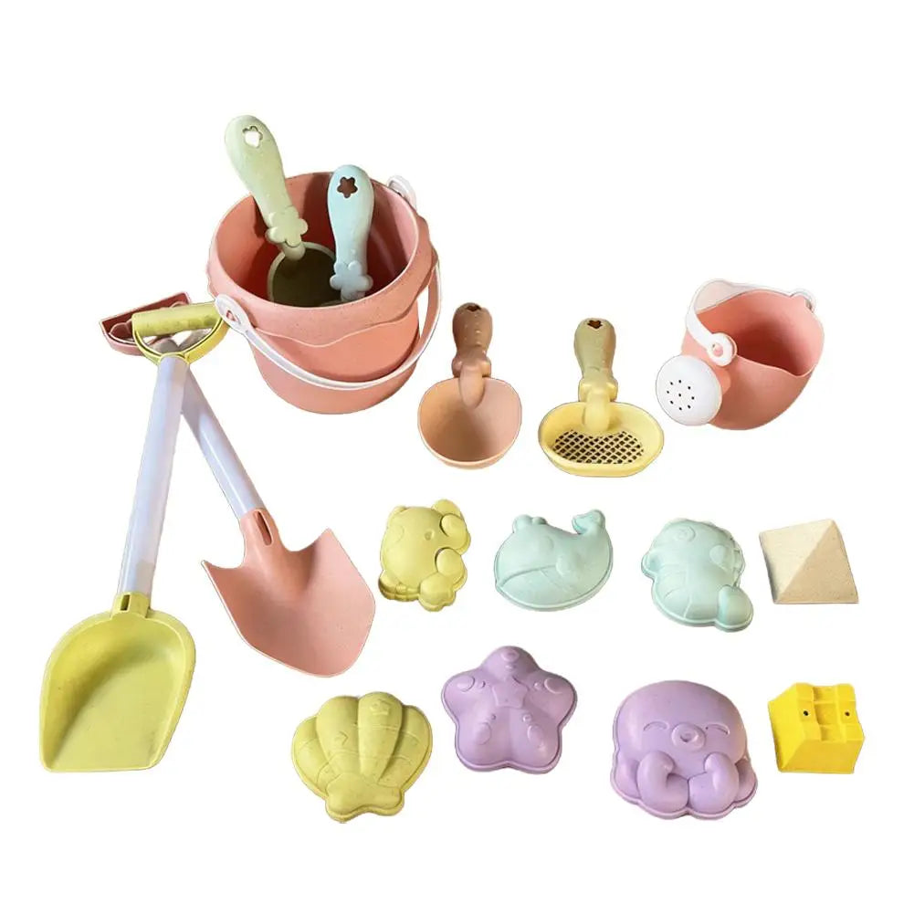 Wheat Straw Kids Beach Toy Set Summer Outdoor Sand Play Kit Eco-Friendly Portable Sand Bucket and Shovel Set Holiday Gifts