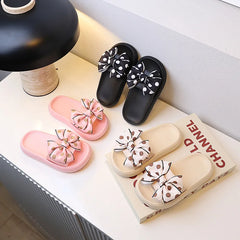 2026Summer Children's Slippers Girls Princess Non-slip Soft Sole Slippers Toddler Girl Shoes Bow Tie Slippers Flip Flops Outdoor