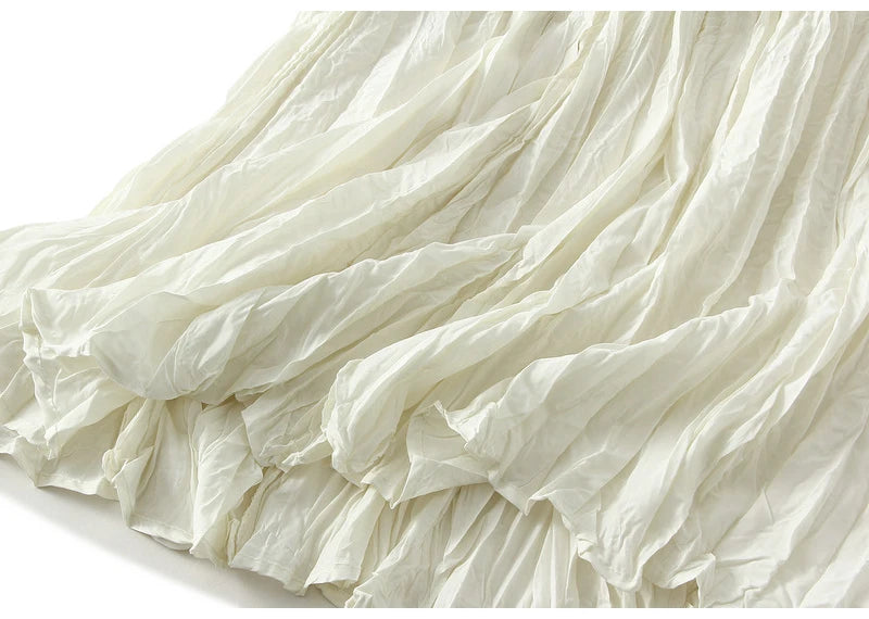 Streamgirl Women Summer Skirts Long Pleated A Line Elegant Solid Big Swing Maxi Skirt Ladies Blue White Beach Skirt Women Luxury