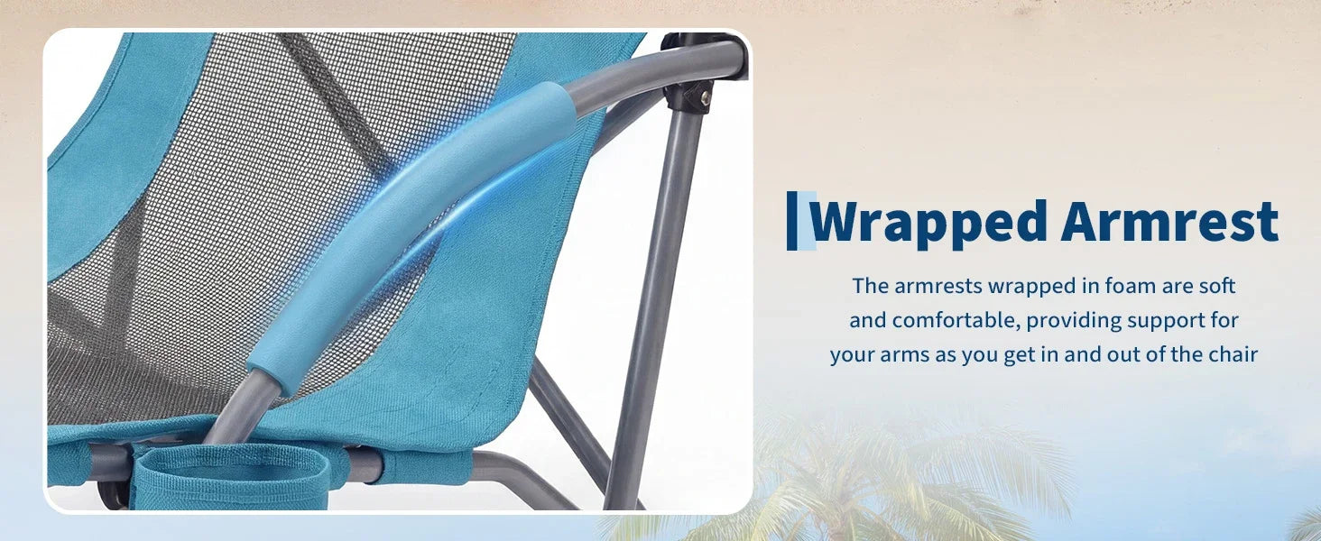 Low Folding Portable Beach Chairs for Extra Wide Seat Chair with Cup Holder Storage Pocket Carry Bag for Camping Beach Travel