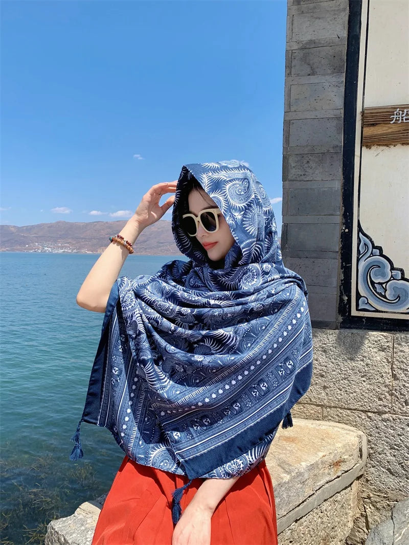 Fashions 90x180cm Twill Cotton Pareo Beach Cover-Ups Women Large Beach Dress Bikini Bathing Swimwear Cover Up Sarong Wrap Scarf