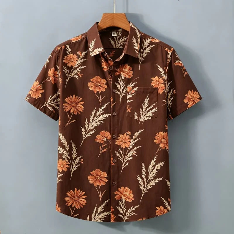 Men's Fresh Floral Vacation shirt, Short Sleeved Shirt With pockets, Suitable For Casual Street Wear In Summer