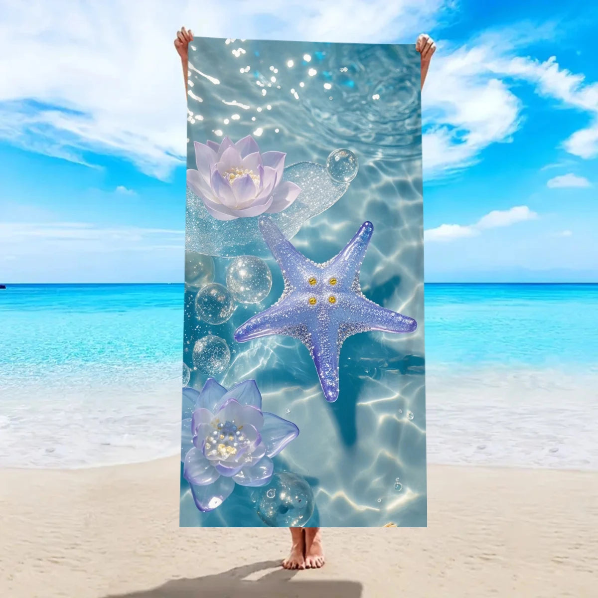 1pc Ocean element beach towel, suitable for outdoor sports, swimming, and fitness center multifunctional beach towel